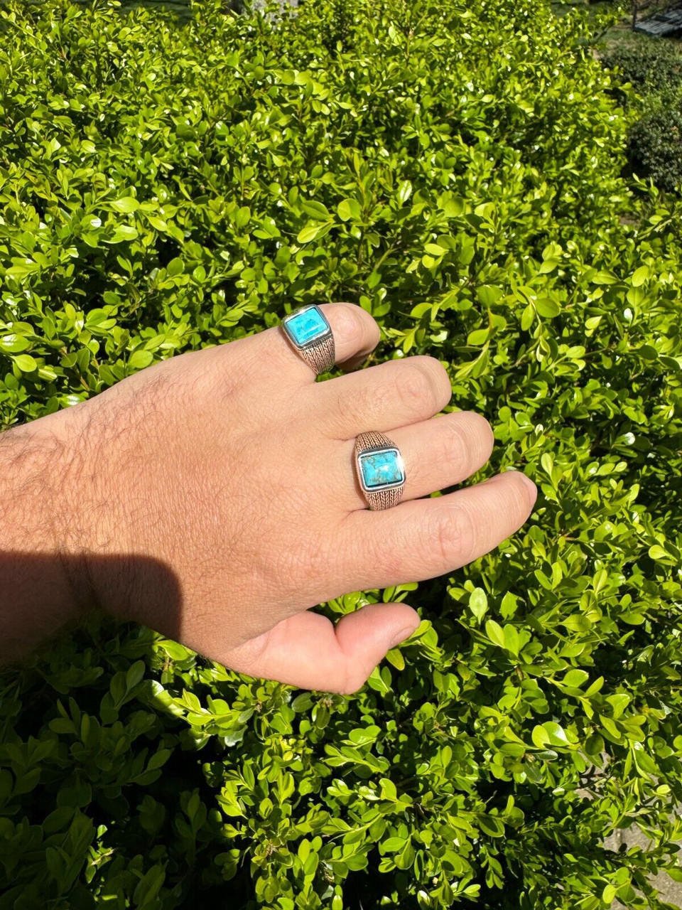 HarlemBling Blue Turquoise Mens Real Solid 925 Silver Navajo Native American Inspired Ring