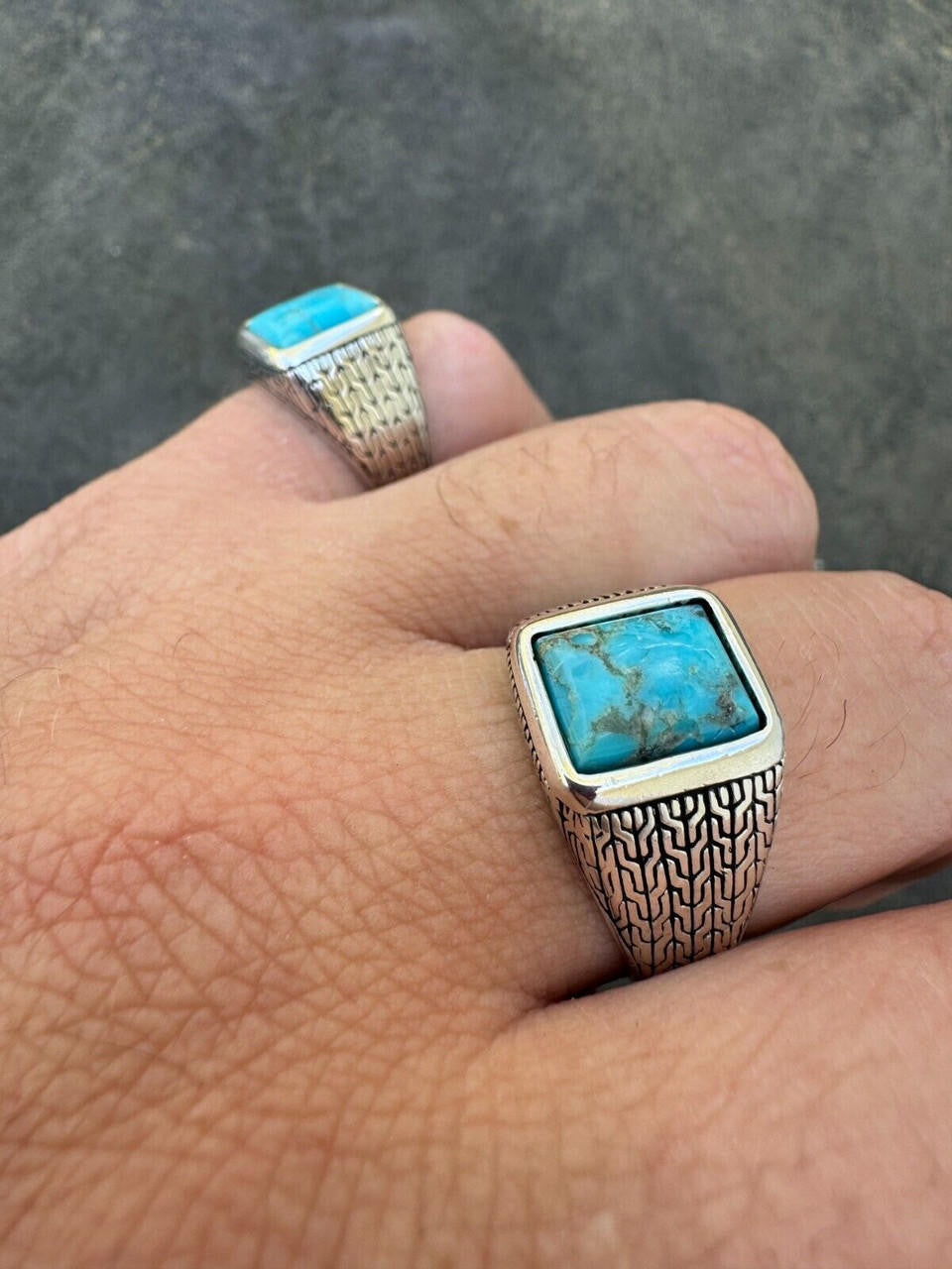 HarlemBling Blue Turquoise Mens Real Solid 925 Silver Navajo Native American Inspired Ring