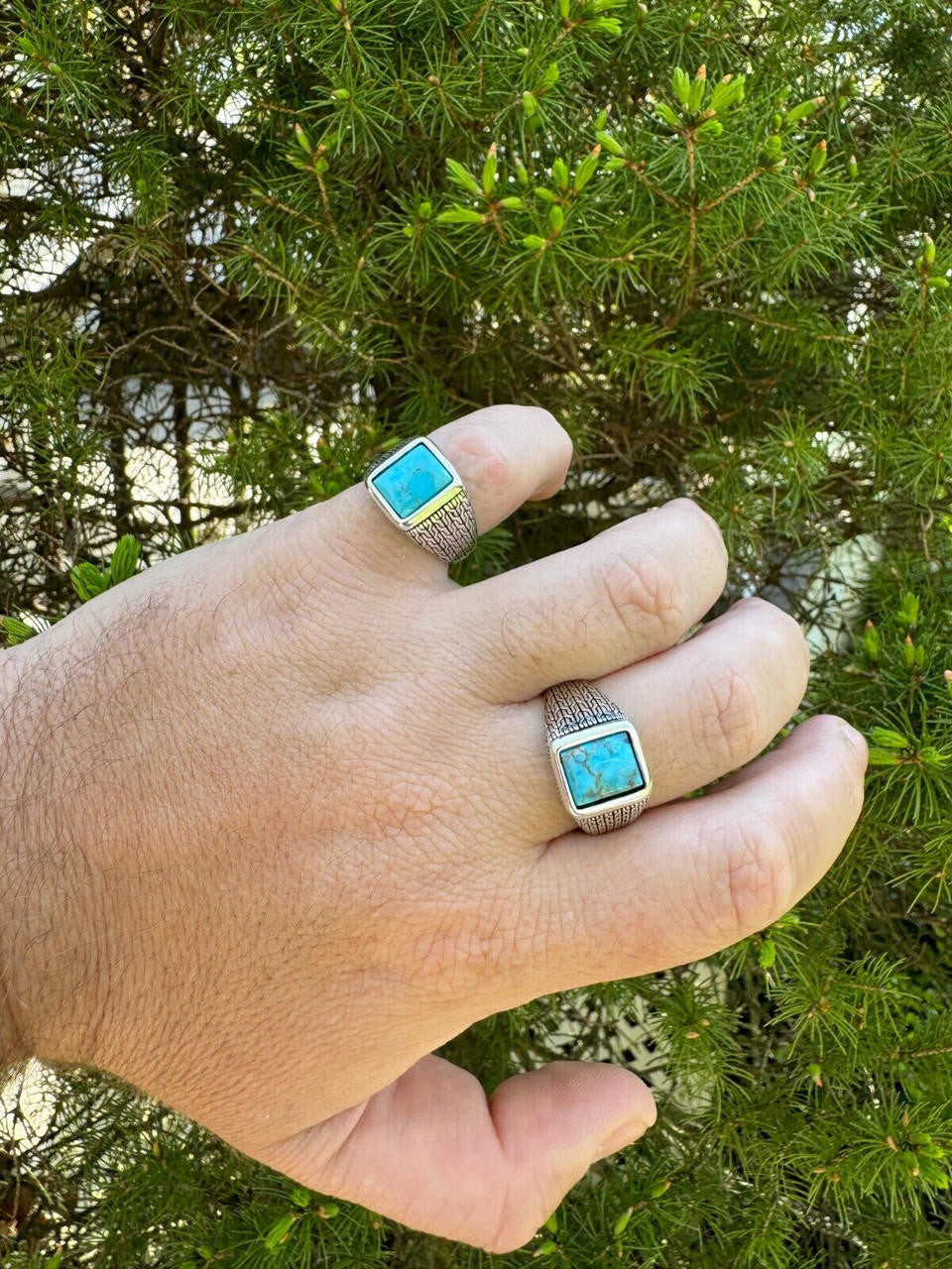 HarlemBling Blue Turquoise Mens Real Solid 925 Silver Navajo Native American Inspired Ring