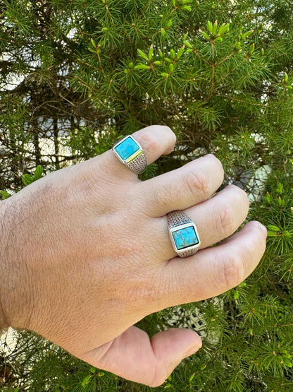 HarlemBling Blue Turquoise Mens Real Solid 925 Silver Navajo Native American Inspired Ring