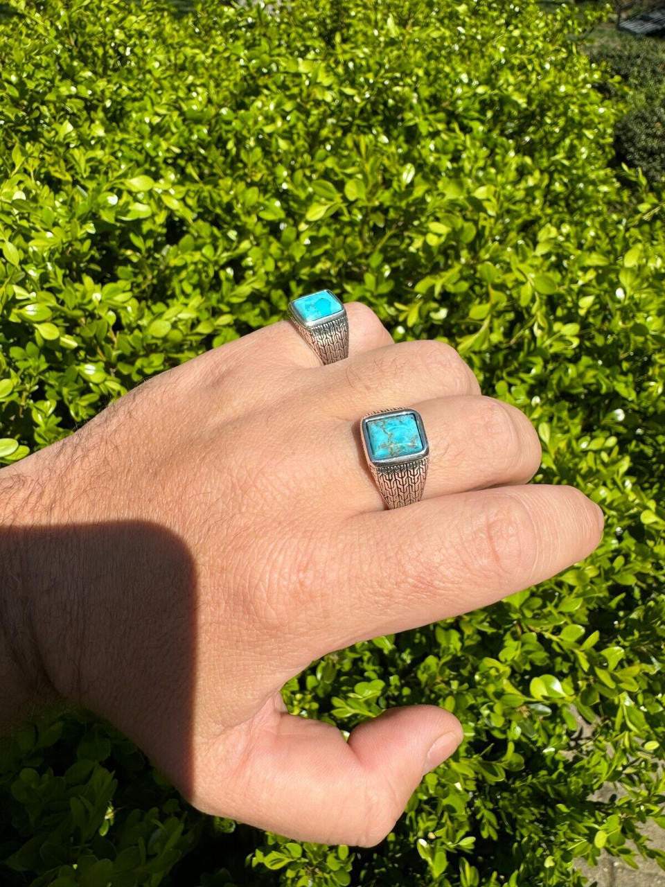 Blue Turquoise Mens Real Solid 925 Silver Navajo Native American