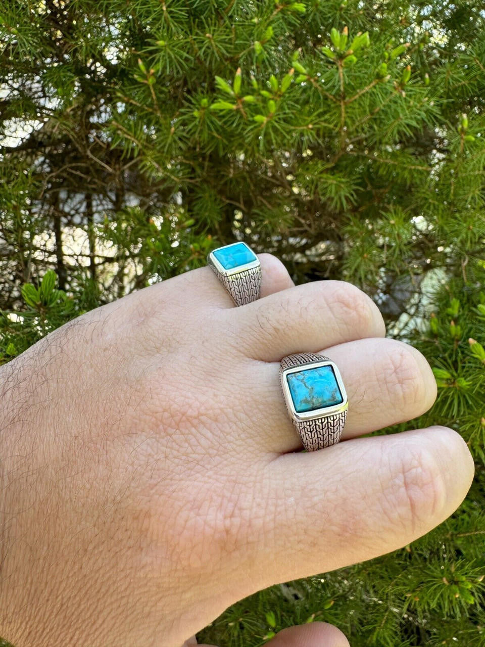 HarlemBling Blue Turquoise Mens Real Solid 925 Silver Navajo Native American Inspired Ring