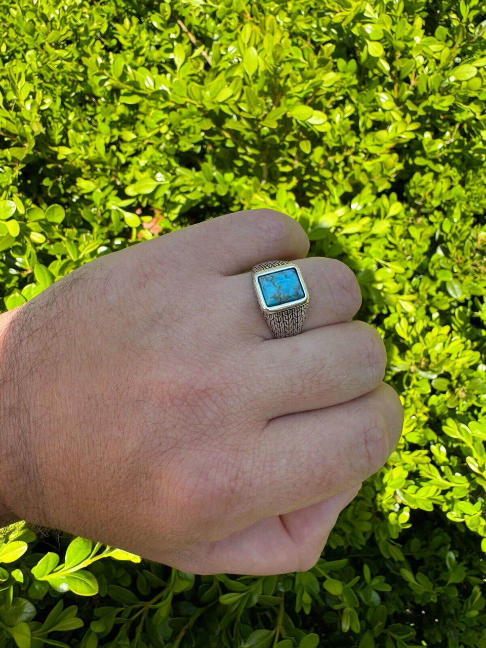 Blue Turquoise Mens Real Solid 925 Silver Navajo Native American