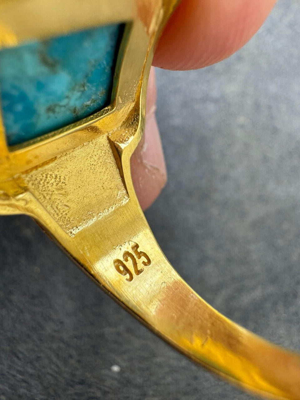 HarlemBling Blue Turquoise Ring Genuine Gemstone Mens Real 14k Gold Over 925 Sterling Silver