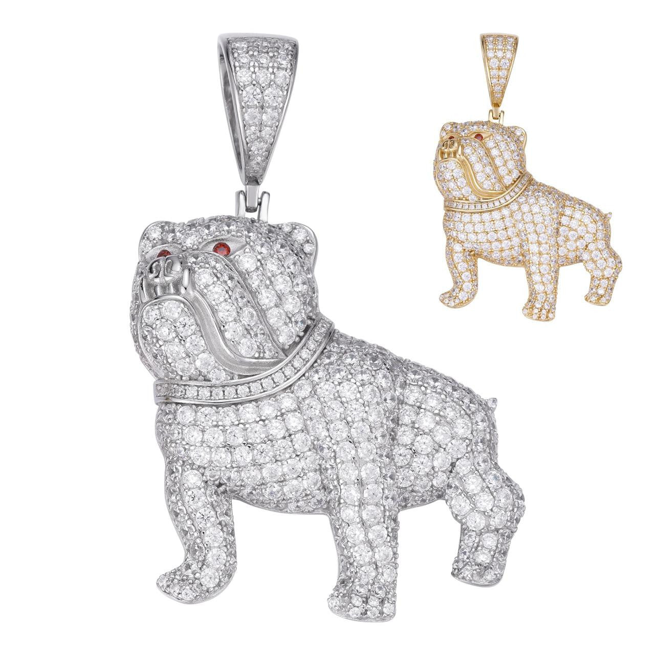 HarlemBling Bull Dog Iced Out Pendant - 14k Gold Vermeil Or 925 Silver - CZ Stones - Medium 2"