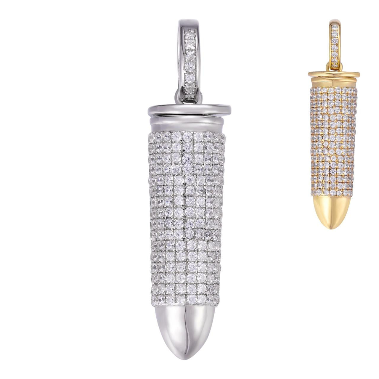 HarlemBling Bullet Icy Pendant - 14k Gold Vermeil Or 925 Silver - CZ Stones - Small 1"