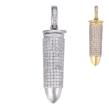 HarlemBling Bullet Icy Pendant - 14k Gold Vermeil Or 925 Silver - CZ Stones - Small 1"