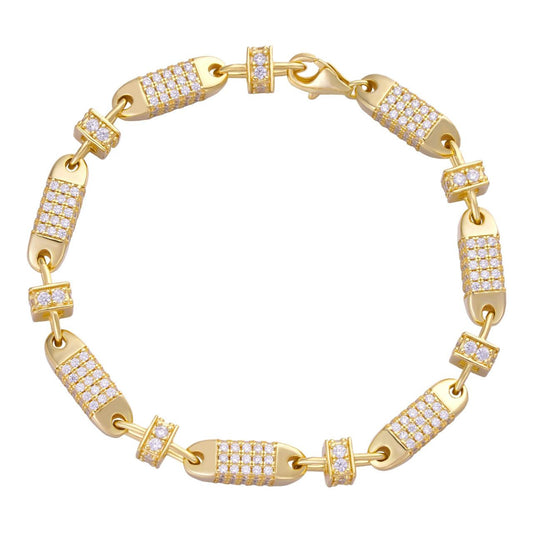 HarlemBling Bullet Link Bracelet Iced Out CZ Stones - 14k Gold Vermeil 925 Silver - 5mm - 7"-8"