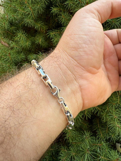 HarlemBling Bullet Rolo Chain Bracelet - Oxidized 925 Sterling Silver - 7"-9" - 6mm