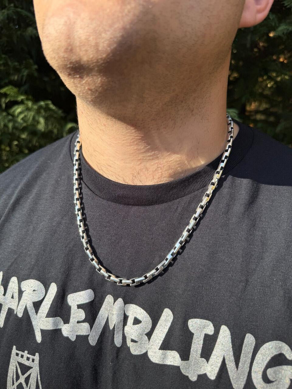 HarlemBling Bullet Rolo Chain Necklace - Oxidized 925 Sterling Silver - 18"-28" - 6mm