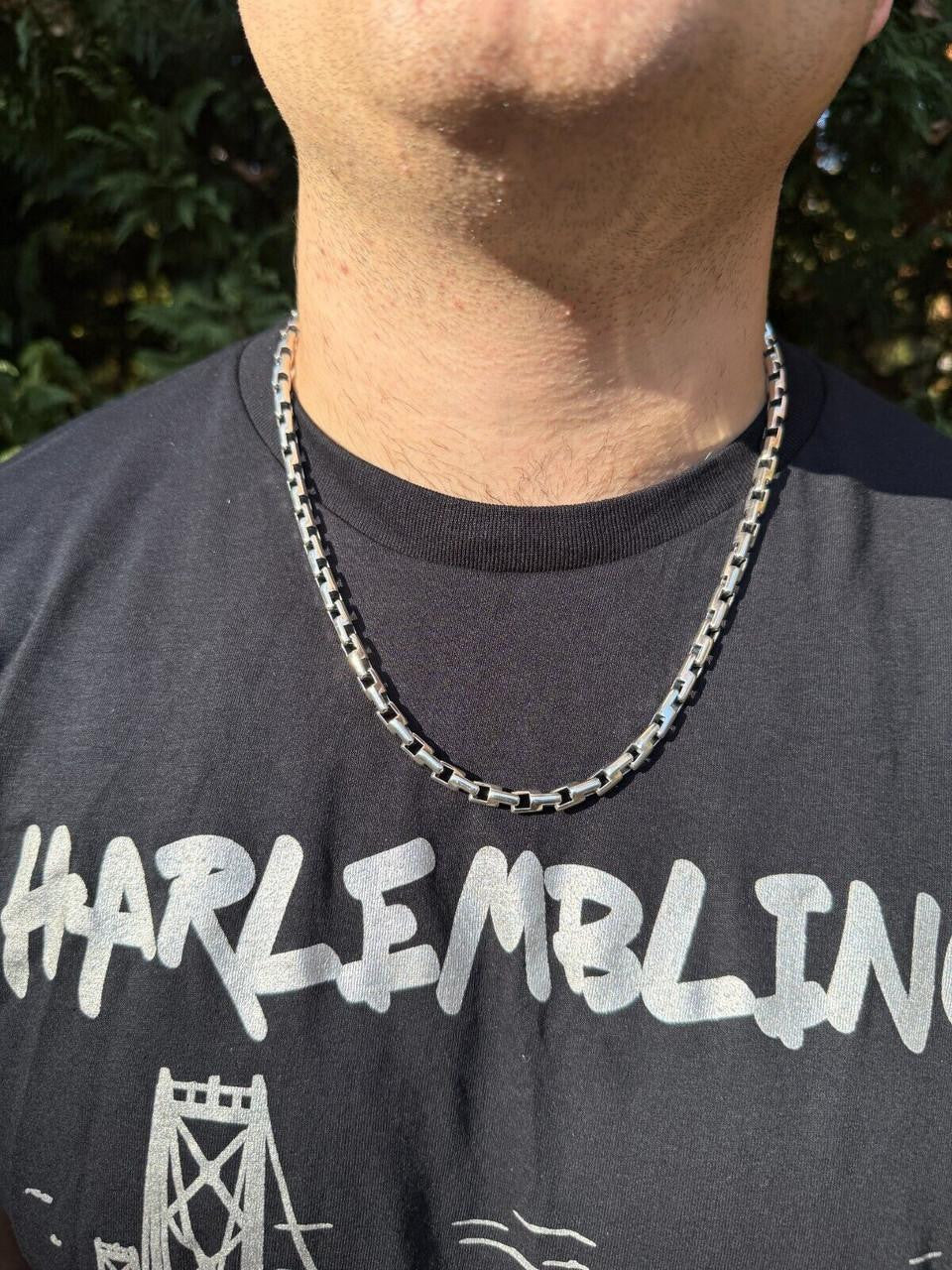 HarlemBling Bullet Rolo Chain Necklace - Oxidized 925 Sterling Silver - 18"-28" - 6mm