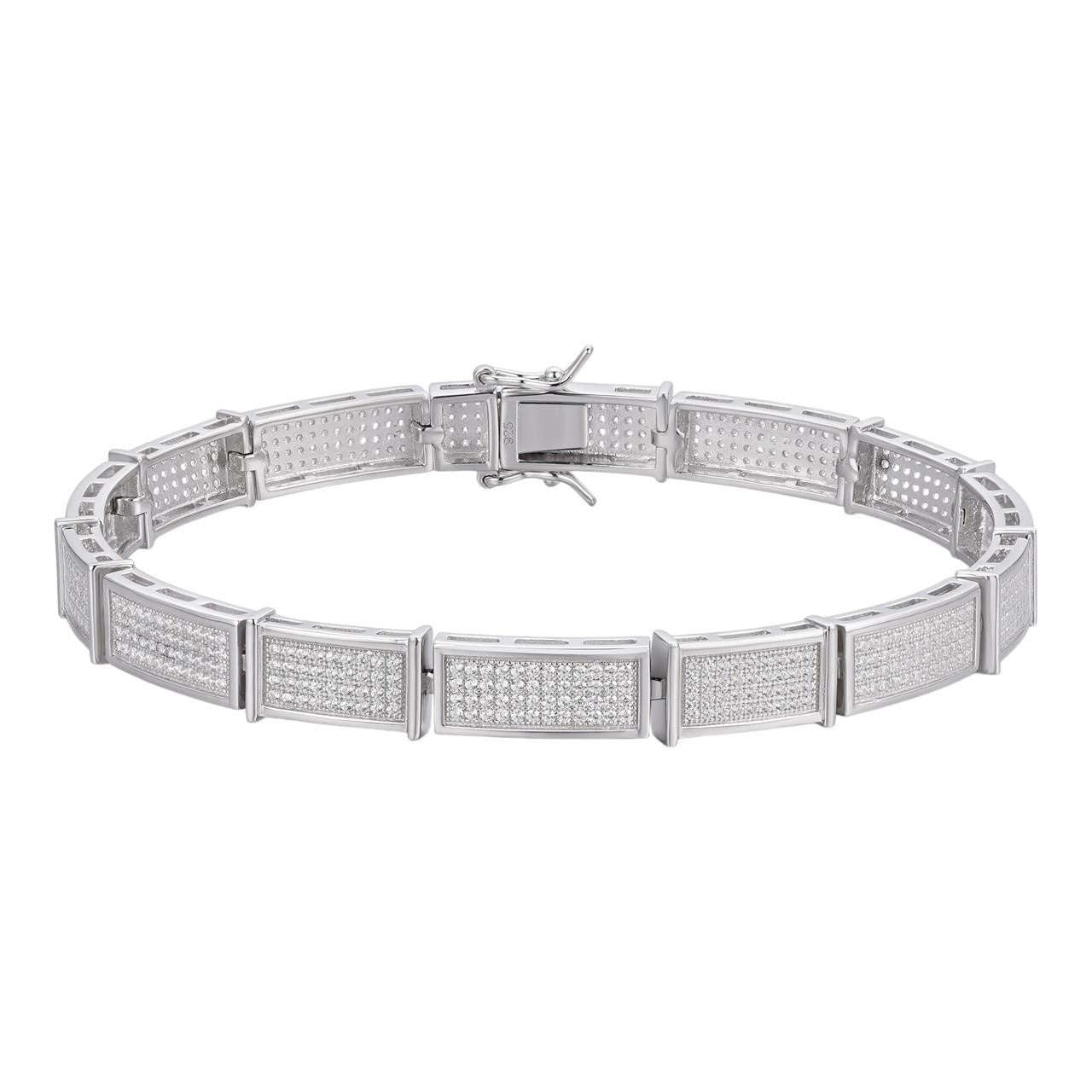 HarlemBling Bust Down Daily Custom Link Bracelet Iced Out CZ Stones - 925 Silver - 8.5mm - 7.5"-8.5"