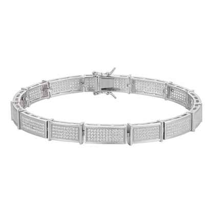 HarlemBling Bust Down Daily Custom Link Bracelet Iced Out CZ Stones - 925 Silver - 8.5mm - 7.5"-8.5"