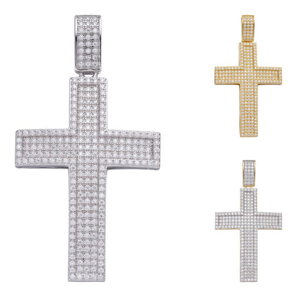 HarlemBling Bust Down Hip Hop Cross Pendant - 14k Yellow Gold Vermeil Or 925 Silver - CZ Stones - Medium 2"