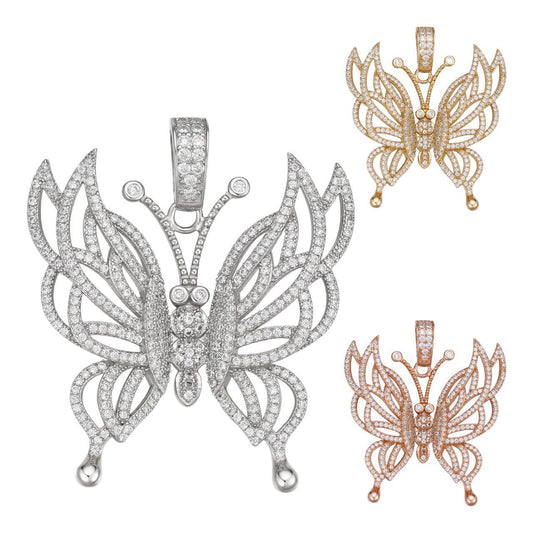 HarlemBling Butterfly Hip Hop Pendant - 14k Yellow/Rose Gold Vermeil Or 925 Silver - CZ Stones - Medium 1.75"