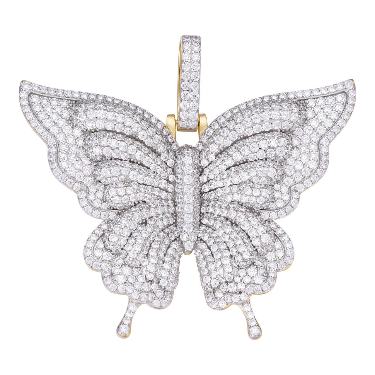 HarlemBling Butterly HipHop Pendant - 14k Gold Vermeil 925 Silver - CZ Stones - Large 3"