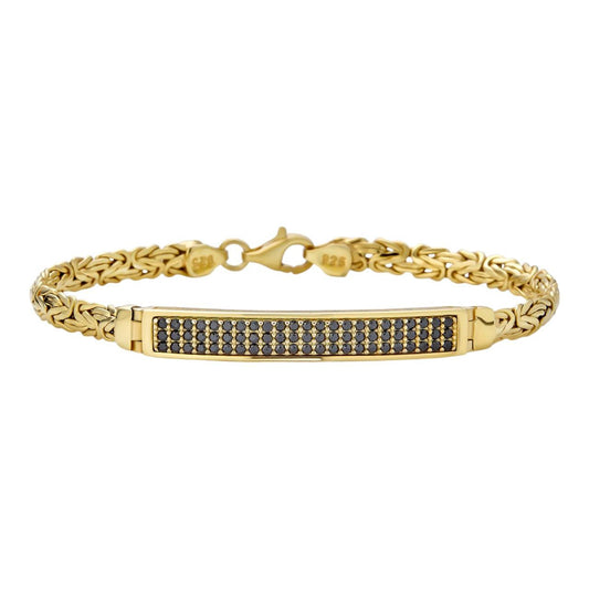 HarlemBling Byzantine ID Link Bracelet Iced Out Black CZ - 14k Gold Vermeil 925 Sterling Silver - 8.5" - 6.5mm