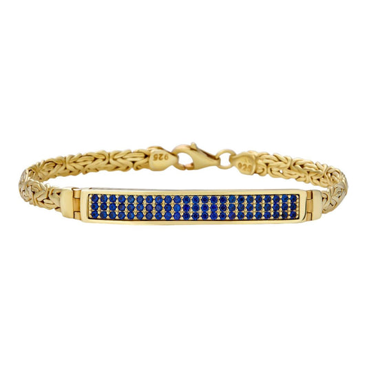 HarlemBling Byzantine ID Link Bracelet Iced Out Blue CZ - 14k Gold Vermeil 925 Sterling Silver - 8.5" - 6.5mm