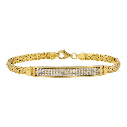HarlemBling Byzantine ID Link Bracelet Iced Out CZ - 14k Gold Vermeil 925 Sterling Silver - 8.5" - 6.5mm