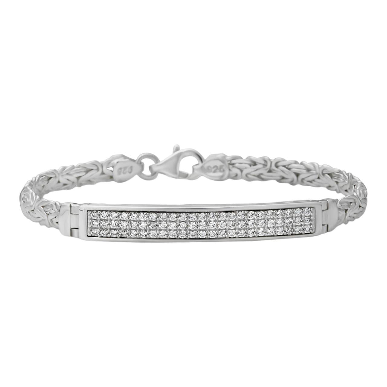 HarlemBling Byzantine ID Link Bracelet Iced Out CZ - 925 Sterling Silver - 8.5" - 6.5mm