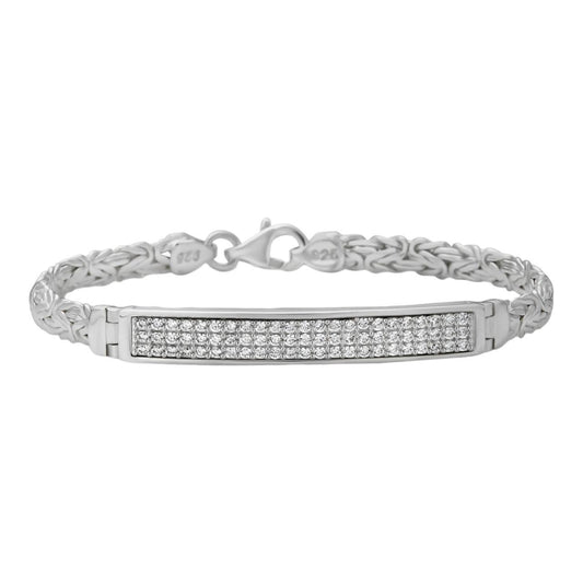 HarlemBling Byzantine ID Link Bracelet Iced Out CZ - 925 Sterling Silver - 8.5" - 6.5mm