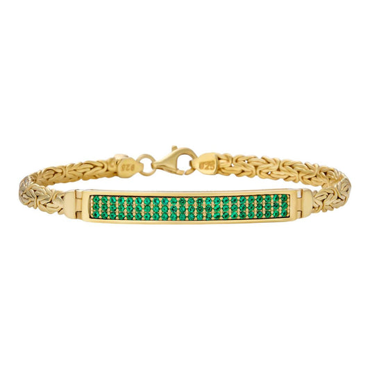 HarlemBling Byzantine ID Link Bracelet Iced Out Green CZ - 14k Gold Vermeil 925 Sterling Silver - 8.5" - 6.5mm