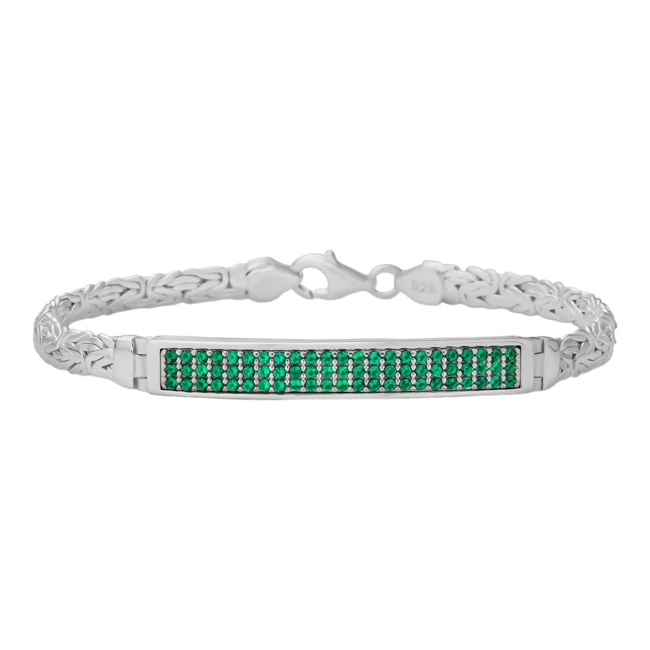 HarlemBling Byzantine ID Link Bracelet Iced Out Green CZ - 925 Sterling Silver - 8.5" - 6.5mm