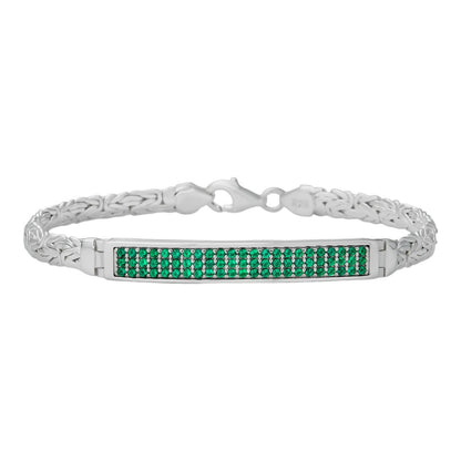 HarlemBling Byzantine ID Link Bracelet Iced Out Green CZ - 925 Sterling Silver - 8.5" - 6.5mm