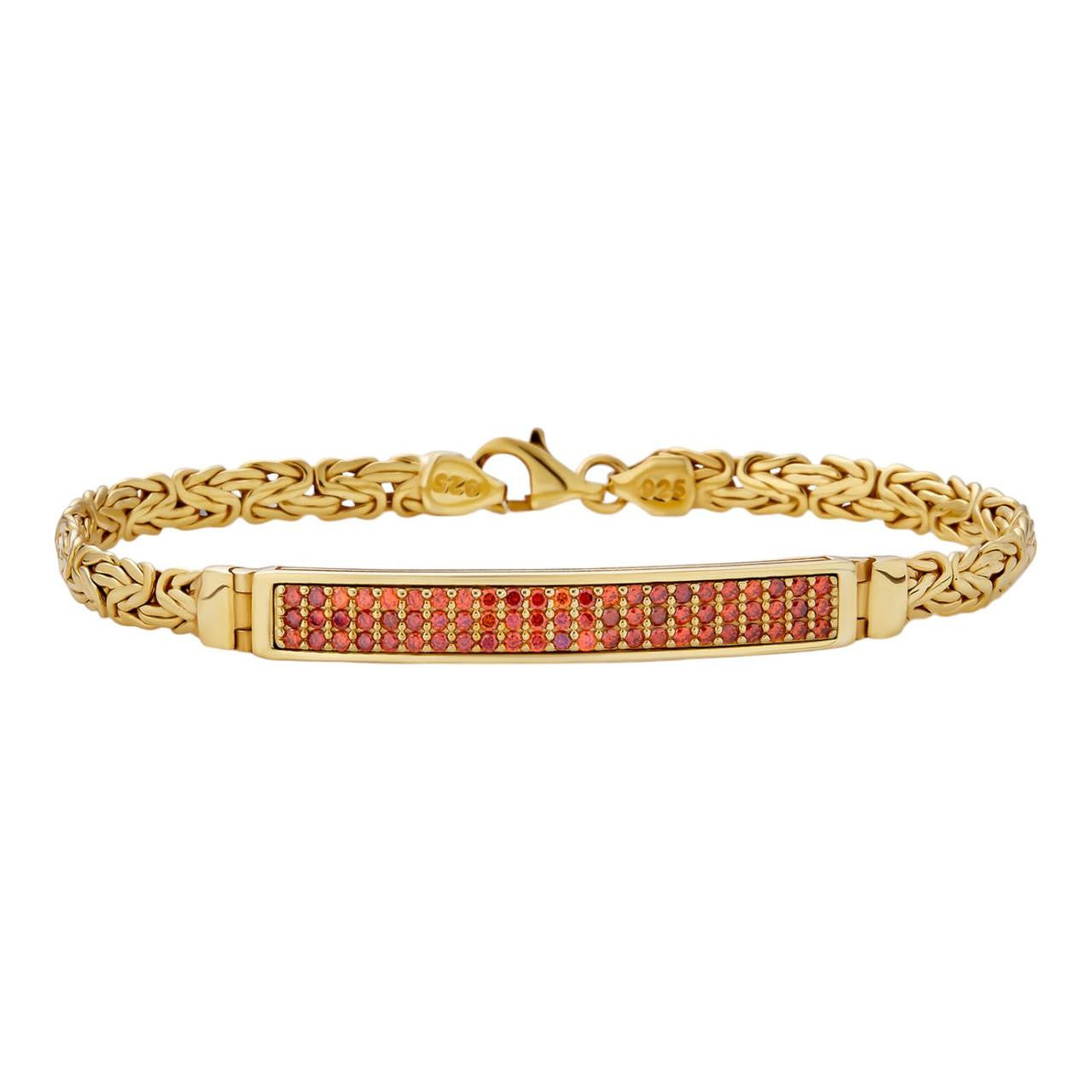 HarlemBling Byzantine ID Link Bracelet Iced Out Red CZ - 14k Gold Vermeil 925 Sterling Silver - 8.5" - 6.5mm