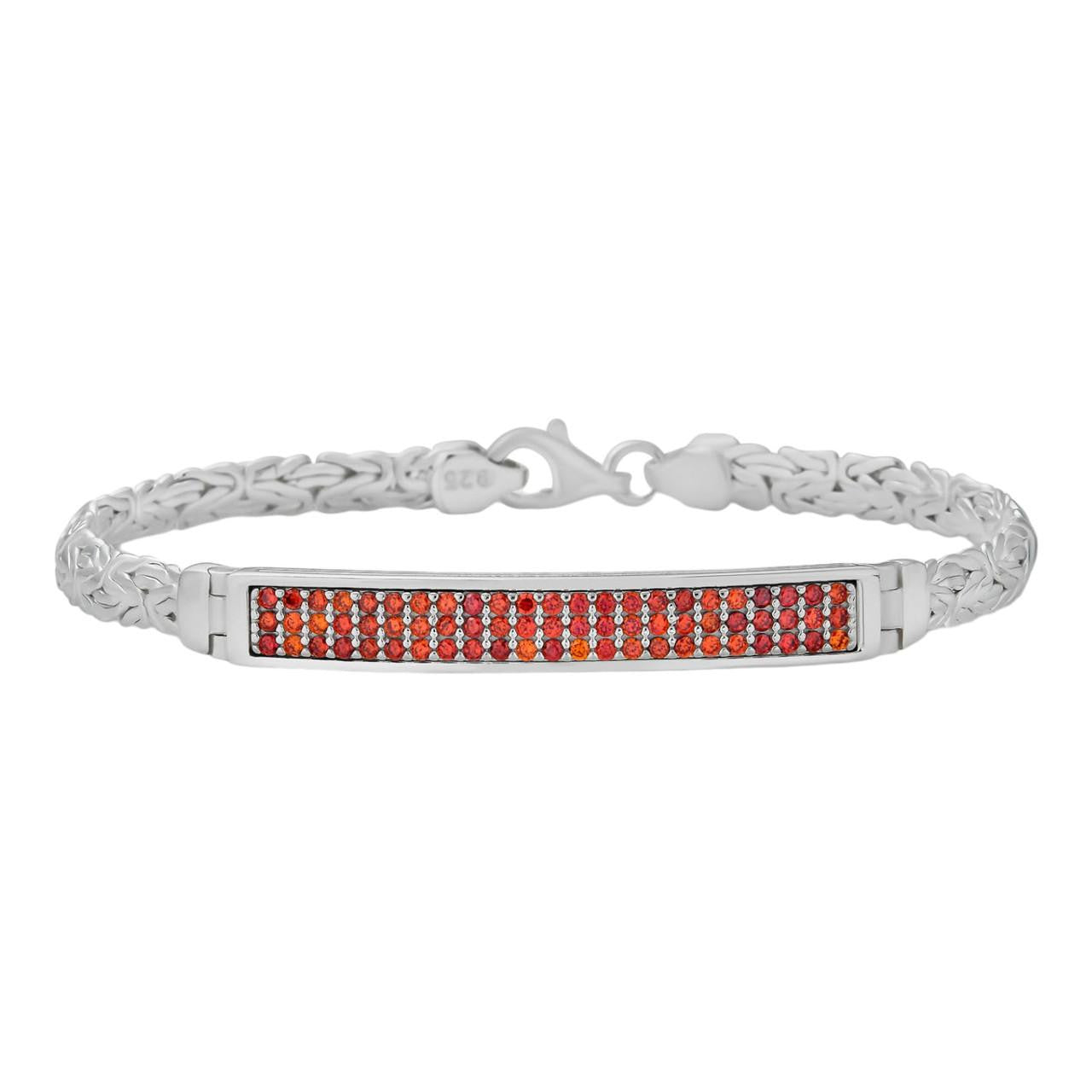 HarlemBling Byzantine ID Link Bracelet Iced Out Red CZ - 925 Sterling Silver - 8.5" - 6.5mm