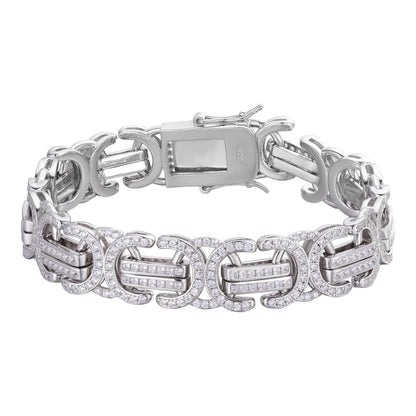 HarlemBling Byzantine Link Bracelet Iced Out CZ Stones - 925 Silver - 14mm - 8.5"