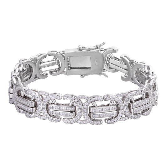 HarlemBling Byzantine Link Bracelet Iced Out CZ Stones - 925 Silver - 14mm - 8.5"