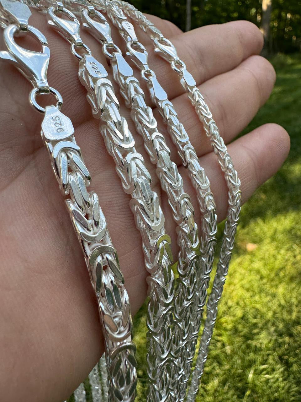 Real Solid 925 Sterling Silver Byzantine Rope Chain Mens Necklace