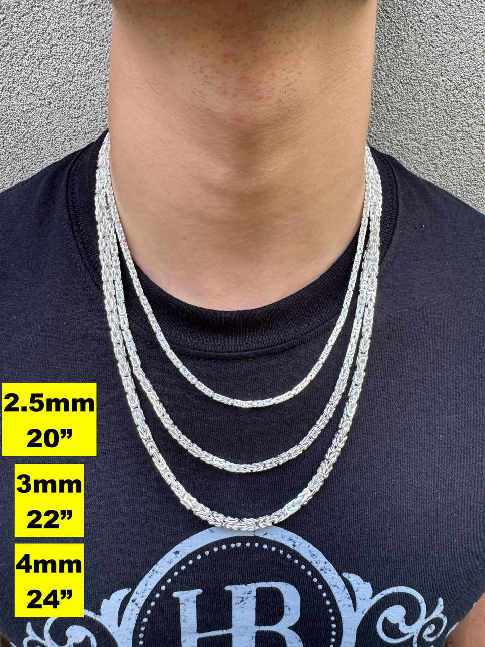 HarlemBling Byzantine Link Chain Necklace - 925 Sterling Silver - 18"-30" - 2.5mm-6mm