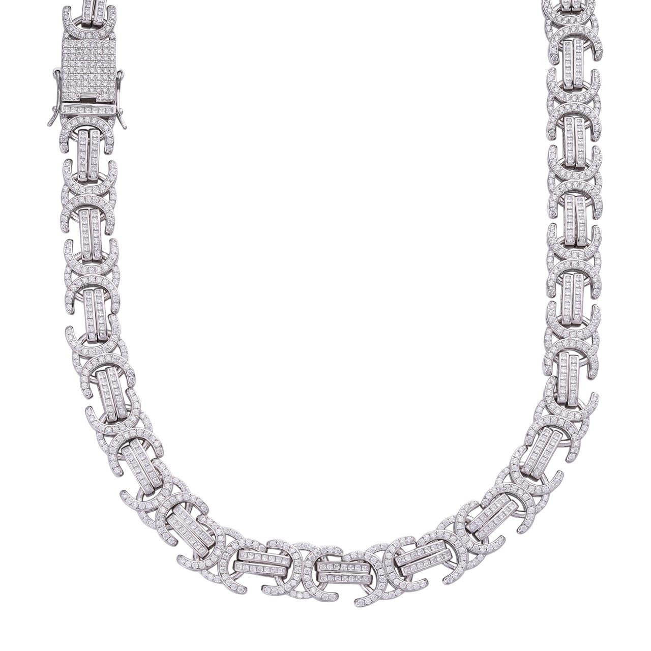 HarlemBling Byzantine Link Chain Necklace Iced Out CZ Stones - 925 Silver - 14mm - 18"-30"