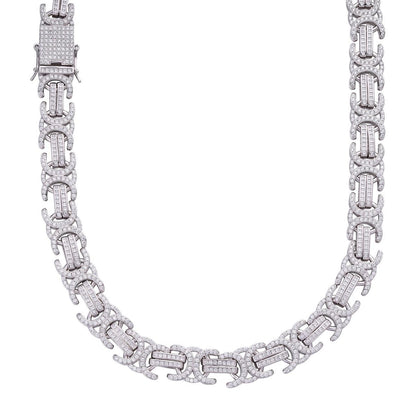 HarlemBling Byzantine Link Chain Necklace Iced Out CZ Stones - 925 Silver - 14mm - 18"-30"