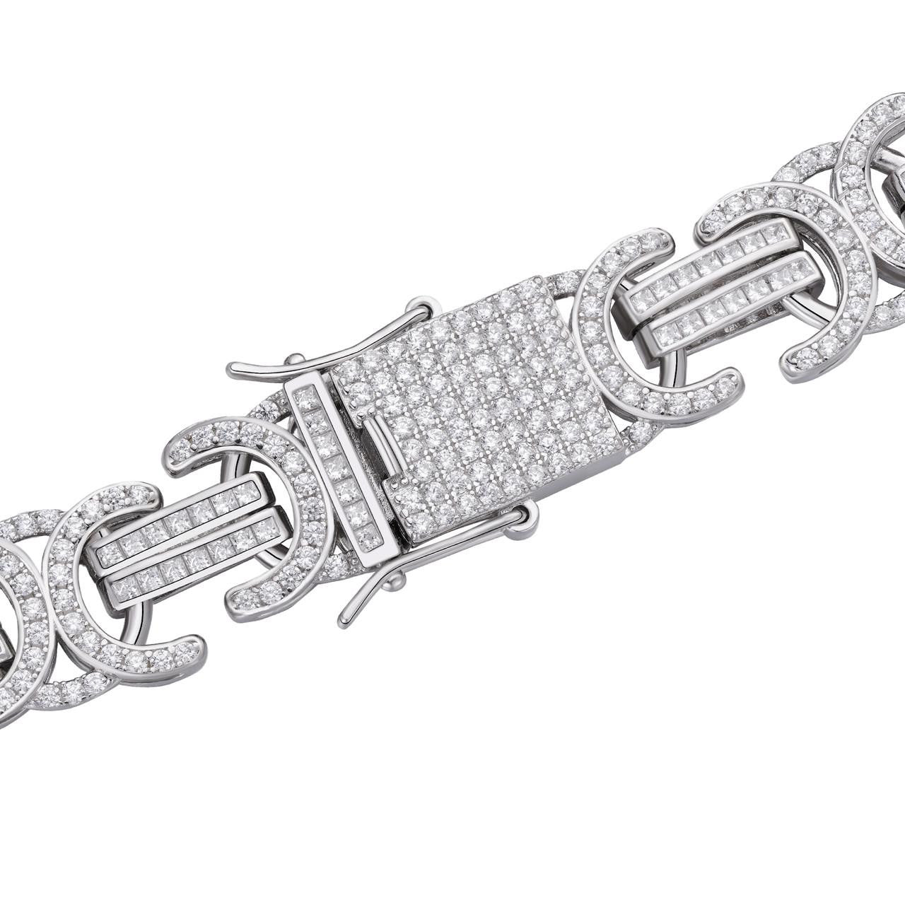 HarlemBling Byzantine Link Chain Necklace Iced Out CZ Stones - 925 Silver - 14mm - 18"-30"