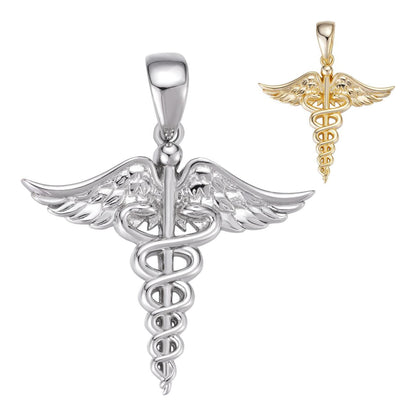 HarlemBling Caduceus Healthcare Worker Pendant - 14k Gold Vermeil Or 925 Silver - CZ Stones - Small 1.25"