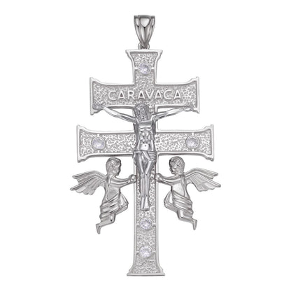 HarlemBling Caravaca Cross Double Crucifix Pendant - 925 Silver - CZ Stones - Large 3"