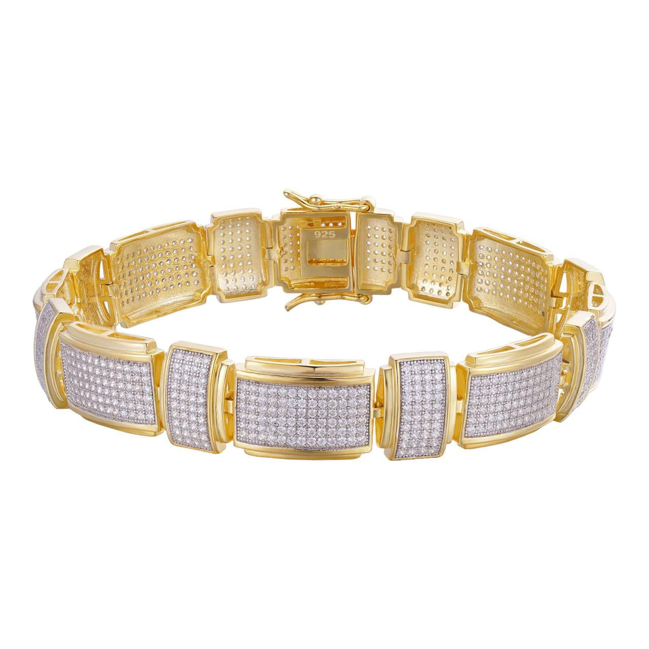 HarlemBling Celebrity Custom Link Bracelet Iced Out CZ Stones - 14k Gold Vermeil 925 Silver - 12.5mm - 7.5"-8.5"