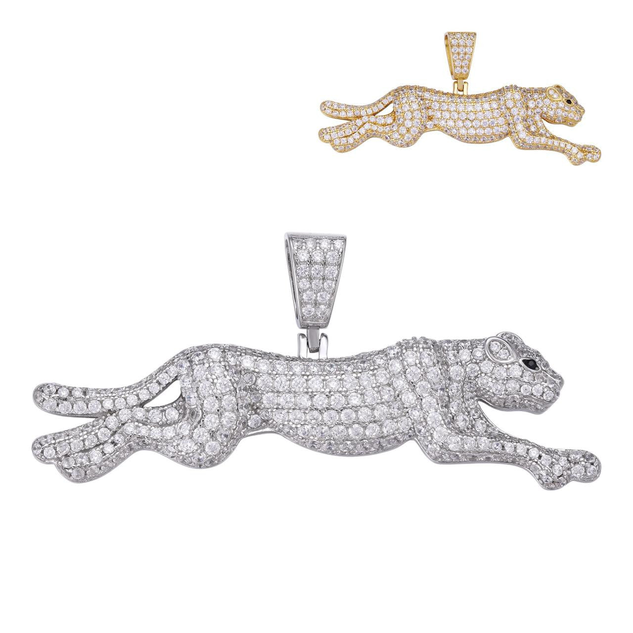 HarlemBling Cheetah Iced Out Pendant - 14k Gold Vermeil Or 925 Silver - CZ Stones - Large 2.5"