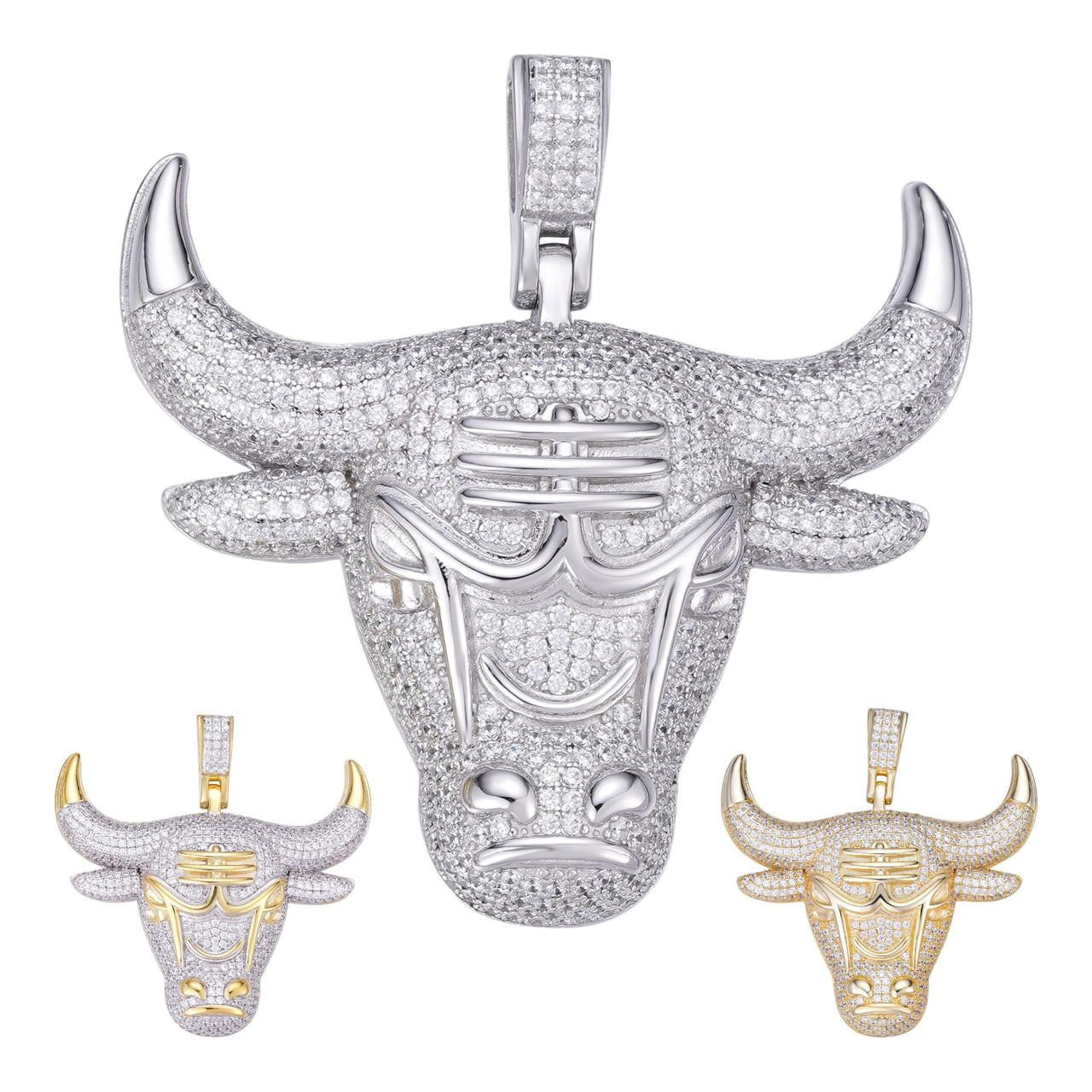 HarlemBling Chicago Bulls Iced Pendant - 14k Gold Vermeil Or 925 Silver - CZ Stones - Small 1.5"
