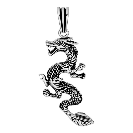 HarlemBling Chinese Pagan Dragon Pendant - Oxidized 925 Silver - Medium 1.75"