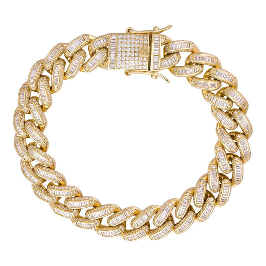 HarlemBling Classic Baguette Miami Cuban Link Braceket Iced Out - 14k Gold Vermeil 925 Silver - 12mm - 7"-8.5"