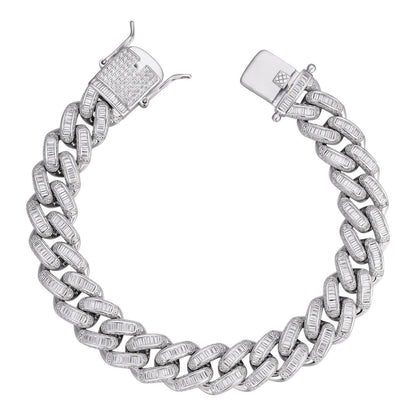 HarlemBling Classic Baguette Miami Cuban Link Bracelet Iced Out CZ Stones - 925 Silver - 12mm - 7-8.5"