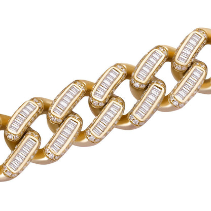 HarlemBling Classic Baguette Miami Cuban Link Chain Necklace Iced Out CZ Stones - 14k Gold Vermeil 925 Silver - 12mm - 18-30"
