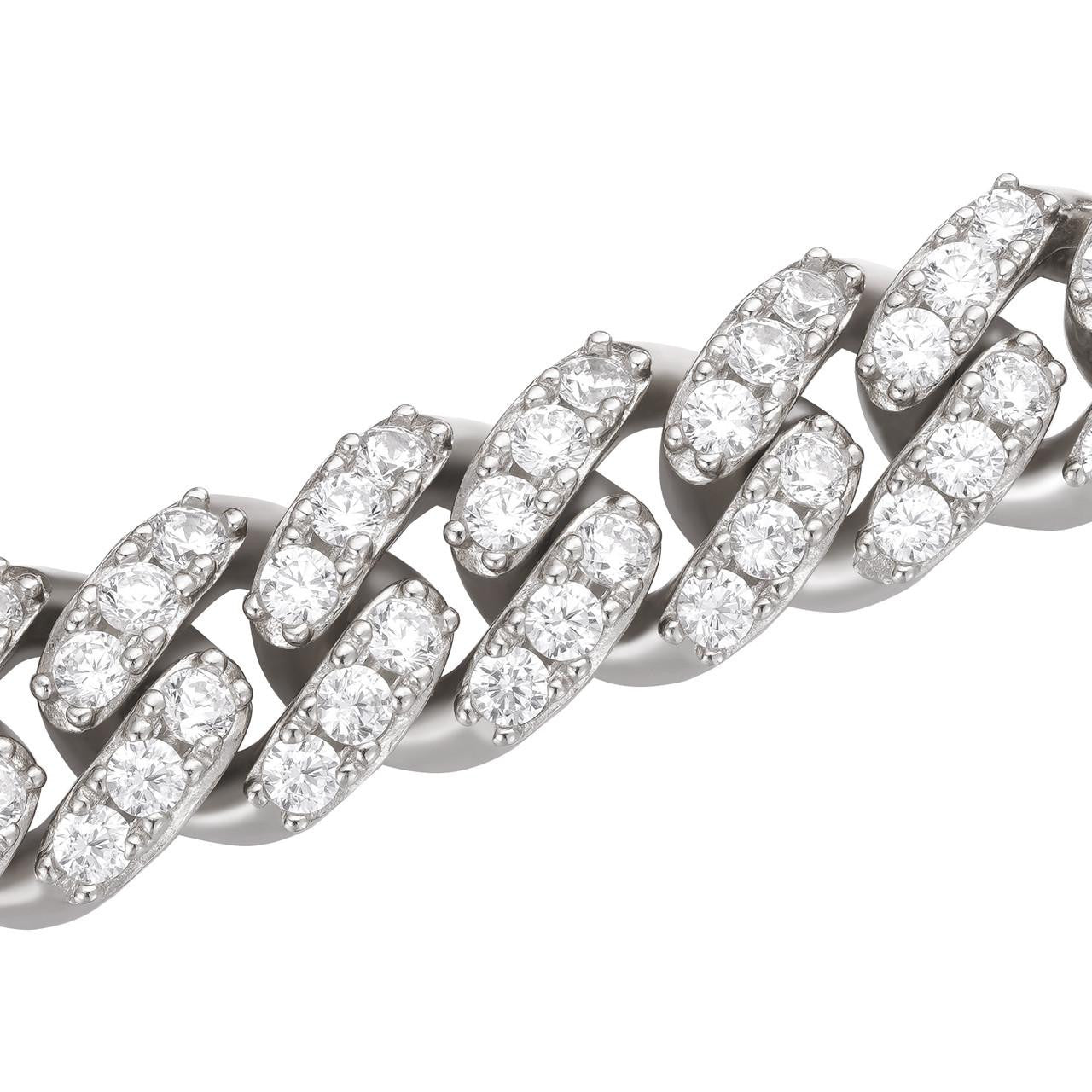 HarlemBling Classic Baguette Miami Cuban Link Chain Necklace Iced Out CZ Stones - 925 Silver - 12mm - 18-30"