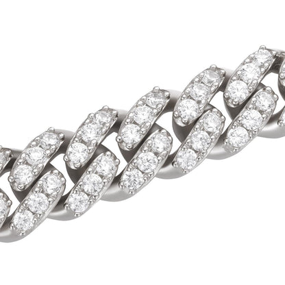 HarlemBling Classic Baguette Miami Cuban Link Chain Necklace Iced Out CZ Stones - 925 Silver - 12mm - 18-30"