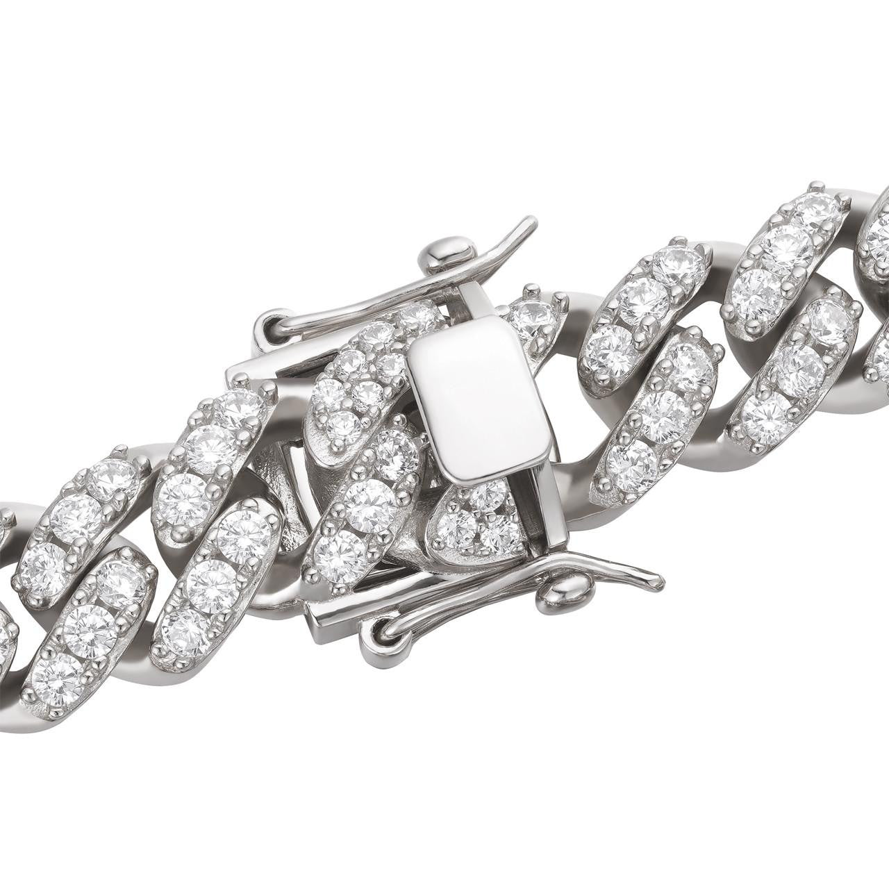 HarlemBling Classic Baguette Miami Cuban Link Chain Necklace Iced Out CZ Stones - 925 Silver - 12mm - 18-30"