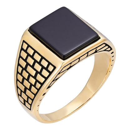 HarlemBling Classic Brick Road Ring - 14k Gold Vermeil 925 Silver - Genuine Black Onyx Stone